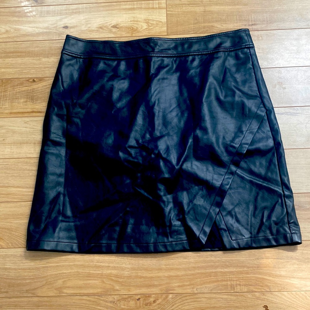 Loft black faux leather wrap skirt